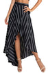 Sexy Stripe Print Asymmetrical Wrapped Black Maxi Skirt